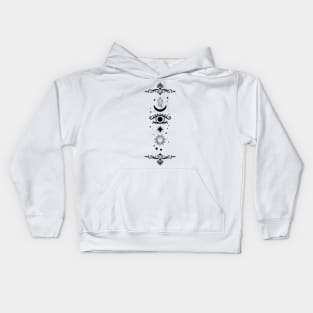 Magical Symbols with the moon, the sun, stars, crystals and the third eye Kids Hoodie